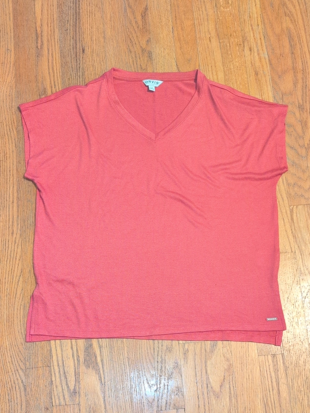 Orvis Coral V-Neck Boxy Cap Sleeve Tee